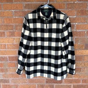 Lauren Ralph Lauren 100% Wool Shirt Jacket Women L Black White Buffalo Check